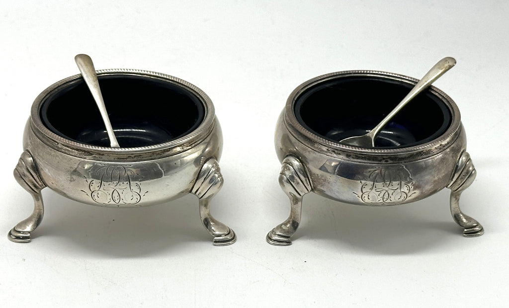 Pair Salt Cellars Georgian Period English Sterling Silver. London 1754.