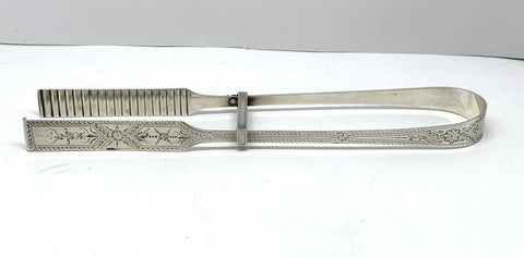 Asparagus Tongs. Georgian Period English Sterling Silver. Bright Cut. 10 1/4"