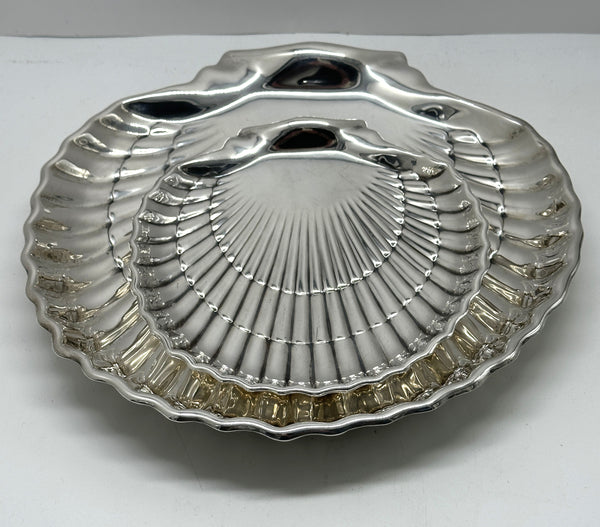Two Gorham Sterling Silver Shell Shaped Footed Serving Dishes. 40617 and 42677