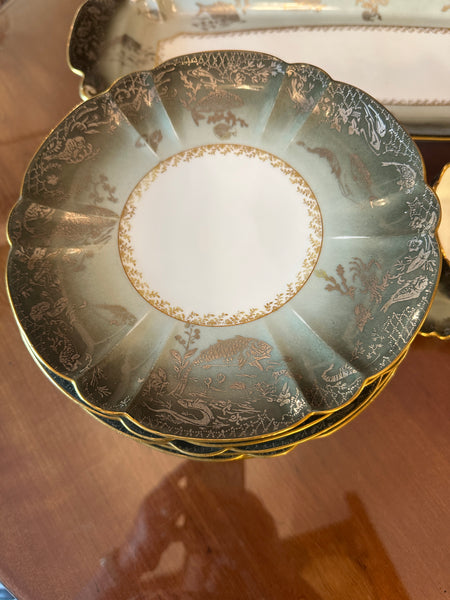 Haviland Limoges Fish Service. Platter, Sauce, 12 Plates. Late 19th Century