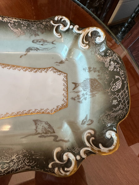 Haviland Limoges Fish Service. Platter, Sauce, 12 Plates. Late 19th Century