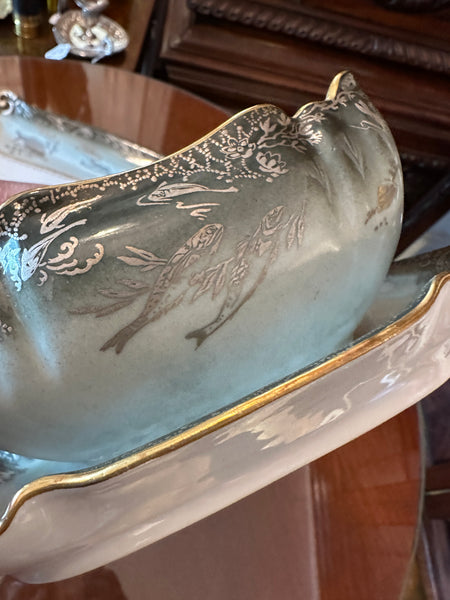 Haviland Limoges Fish Service. Platter, Sauce, 12 Plates. Late 19th Century