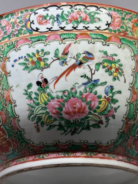 16" Punch Bowl. Chinese Porcelain Rose Medallion. Late 19th Century. Circa 1880