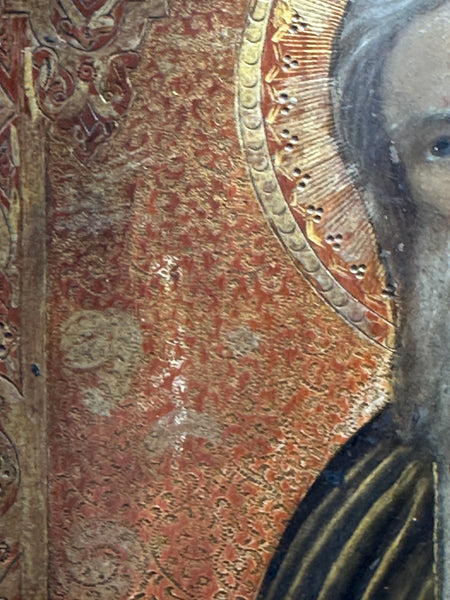 Russian Icon. Painted on Wood Panel. St. Seraphim. Ornate Border. 19th Century