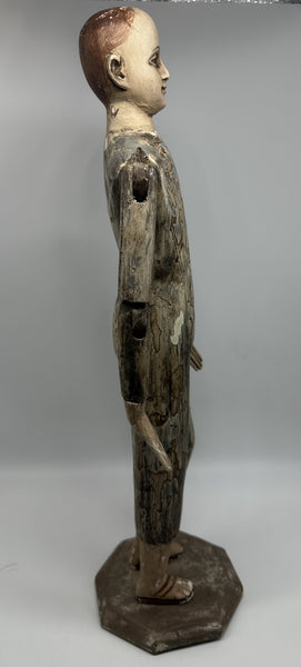 Jointed Santos Figure. Carved Wood and Gesso. 18th/19th Century. 18" H