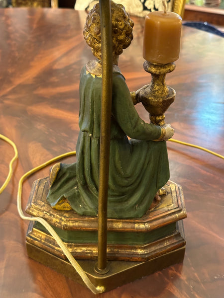 Pair Lamps. Italian Carved Wood and Gesso Angel Figures. 18th Century. 25" H