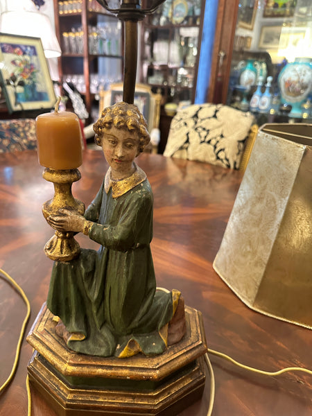 Pair Lamps. Italian Carved Wood and Gesso Angel Figures. 18th Century. 25" H