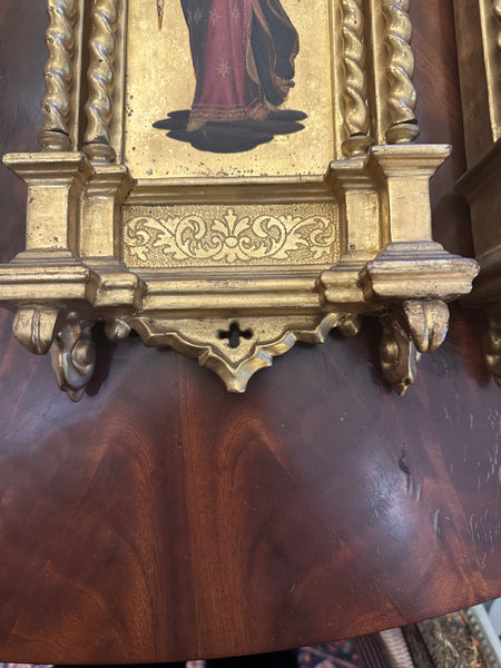Pair of Painted and Gilded Angel Icons in Ornate Frames. Circa 1890. 22" H.