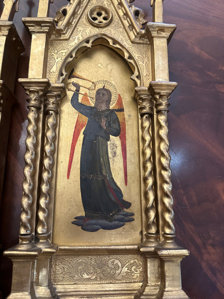 Pair of Painted and Gilded Angel Icons in Ornate Frames. Circa 1890. 22" H.