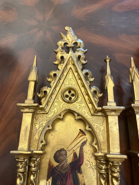Pair of Painted and Gilded Angel Icons in Ornate Frames. Circa 1890. 22" H.