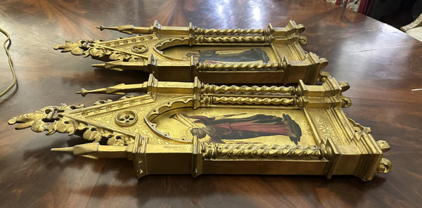 Pair of Painted and Gilded Angel Icons in Ornate Frames. Circa 1890. 22" H.