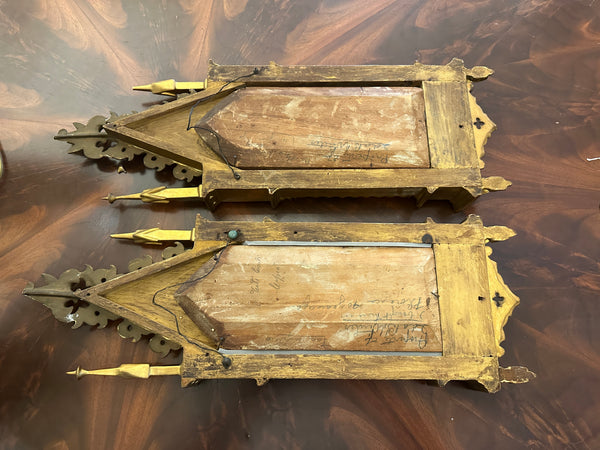 Pair of Painted and Gilded Angel Icons in Ornate Frames. Circa 1890. 22" H.
