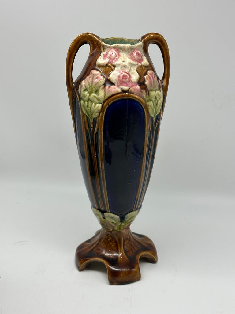 Majolica Vase Handles. Art Nouveau. Brown and Green. Early 20th Century. 10 3/4"