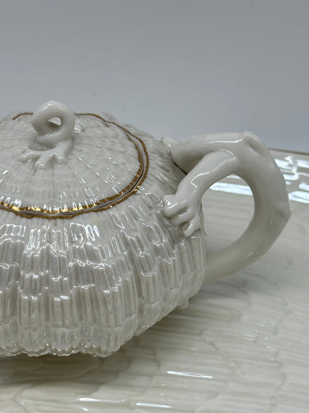 Tea Set. Irish Belleek 1st Black Mark (1863-1891). Tridacna Pattern.