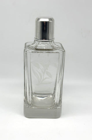 Vintage Decanter. Etched Glass and Sterling Top. Rye or Wheat Motif. 8 1/2" H