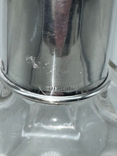 Vintage Decanter. Etched Glass and Sterling Top. Rye or Wheat Motif. 8 1/2" H