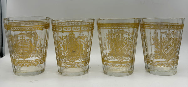 Set of Four Bohemian Gilt Glass Beakers. Coats of Arms and Angel or Saint Figure