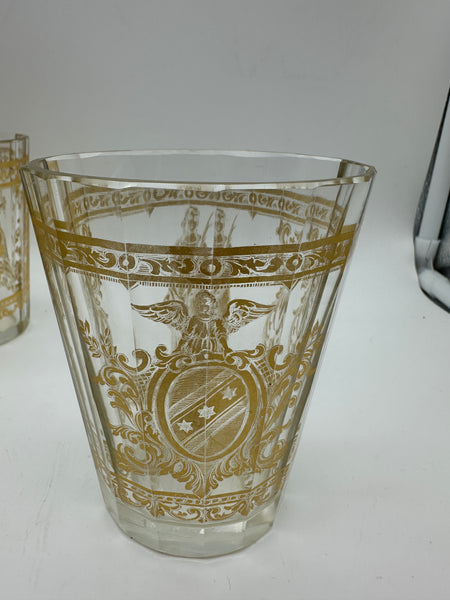 Set of Four Bohemian Gilt Glass Beakers. Coats of Arms and Angel or Saint Figure