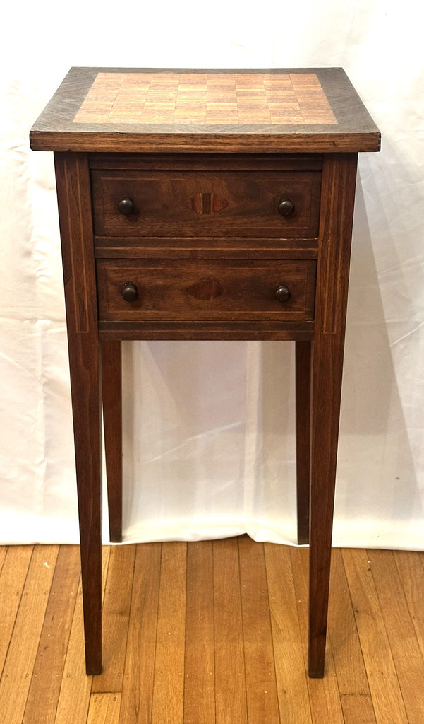 Game Side Table. Inlaid Chessboard. Two Drawers with Wood Pulls. 15" x 15" x 32"