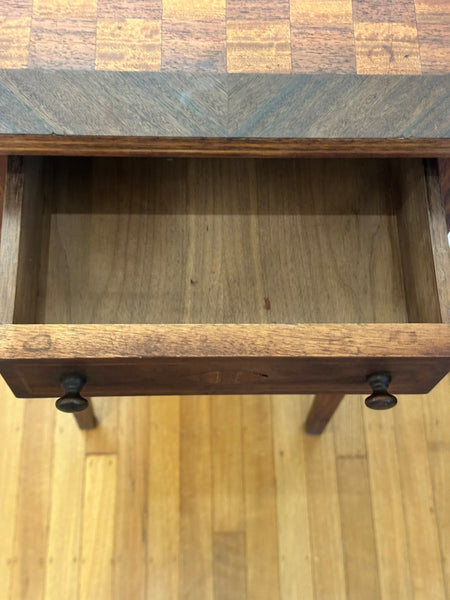 Game Side Table. Inlaid Chessboard. Two Drawers with Wood Pulls. 15" x 15" x 32"