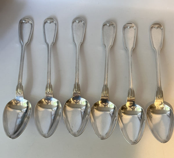 Six Soup Spoons. Christofle French Silverplate. Chinon Pattern. 8 1/2". No mono