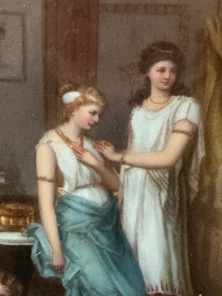 European Painting on Porcelain. Gilded Frame in Shadow Box. 19th Century
