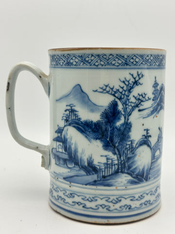 Large Mug. Chinese Blue and White Porcelain. 18th Century. 5 1/2" Height