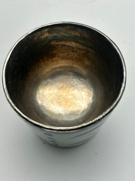 19th Century Japanese Blue and White Porcelain Cup with Silver Interior. 2 1/4"
