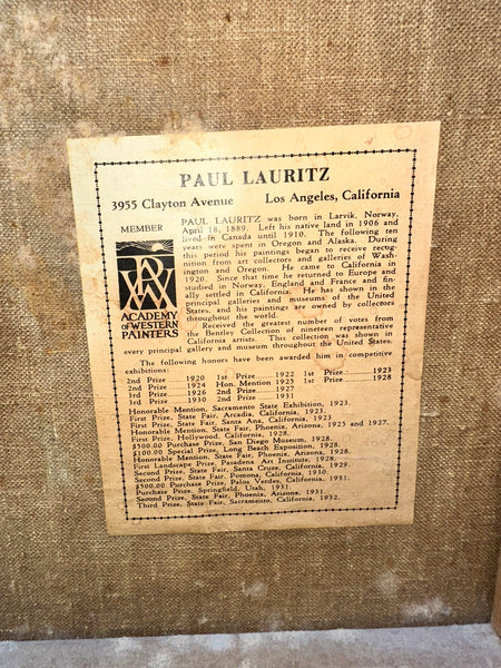 Paul Lauritz (1889-1975) CA. Original Oil Painting on Canvas. Palos Verdes, CA.