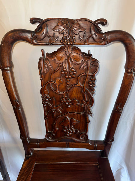 Pair Side Chairs. Chinese Rosewood. Grapevine and Bamboo Design. Qing.