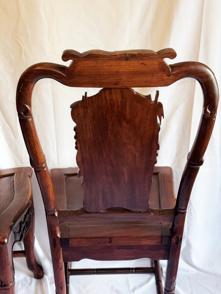 Pair Side Chairs. Chinese Rosewood. Grapevine and Bamboo Design. Qing.