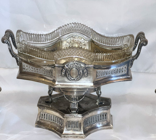 3 pc Table Centerpiece. German 800 Silver and Cut Glass. Early 20th Century