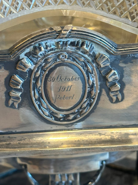 3 pc Table Centerpiece. German 800 Silver and Cut Glass. Early 20th Century