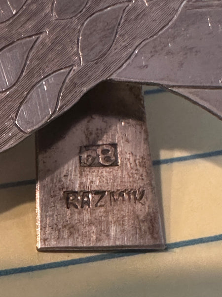 Pair of Silver Picture Frames. Peacock and Flowers. Photo Opening 2 1/8" x 2"