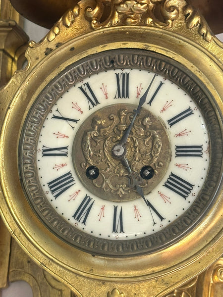Large French Cartel Wall Clock. Gilt Bronze Case. Enamel Dial. 19th C. 36" H