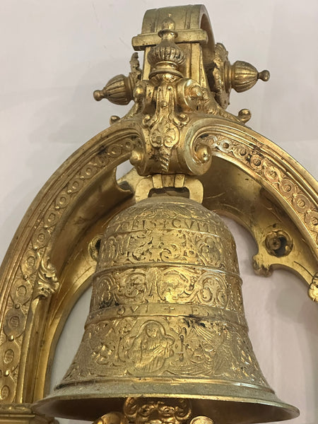 Large French Cartel Wall Clock. Gilt Bronze Case. Enamel Dial. 19th C. 36" H