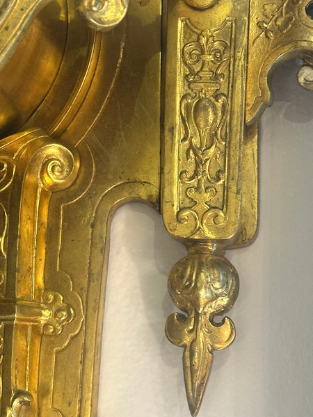 Large French Cartel Wall Clock. Gilt Bronze Case. Enamel Dial. 19th C. 36" H