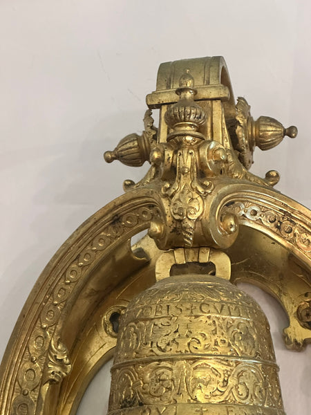 Large French Cartel Wall Clock. Gilt Bronze Case. Enamel Dial. 19th C. 36" H