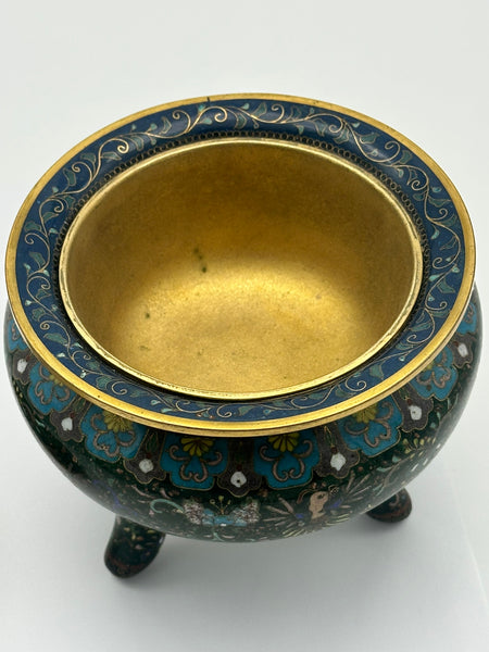 Japanese Cloisonne Censor Incense Burner. Goldstone. Pierced Lid. Meiji.