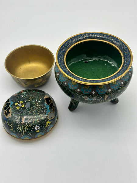 Japanese Cloisonne Censor Incense Burner. Goldstone. Pierced Lid. Meiji.