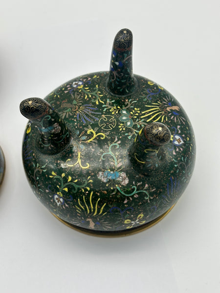 Japanese Cloisonne Censor Incense Burner. Goldstone. Pierced Lid. Meiji.