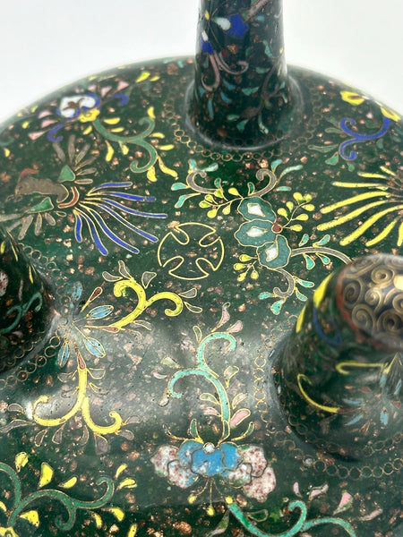 Japanese Cloisonne Censor Incense Burner. Goldstone. Pierced Lid. Meiji.