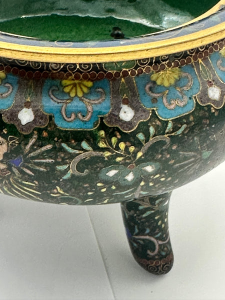 Japanese Cloisonne Censor Incense Burner. Goldstone. Pierced Lid. Meiji.