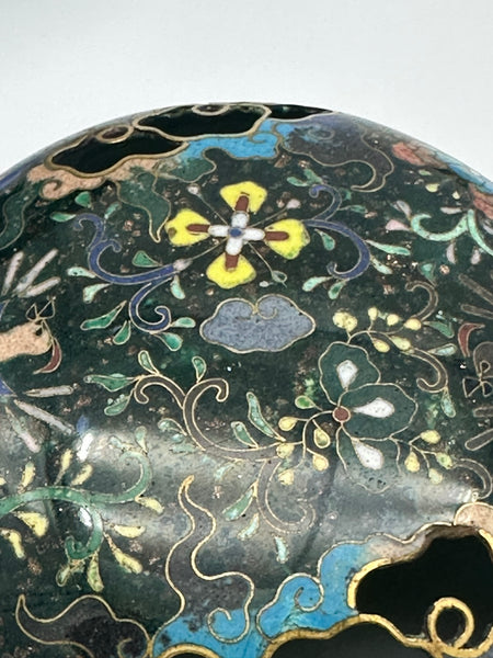 Japanese Cloisonne Censor Incense Burner. Goldstone. Pierced Lid. Meiji.