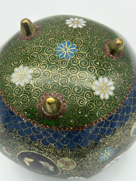 Incense Burner. Japanese Cloisonne with Wire Cover. Black and Gold. Meiji