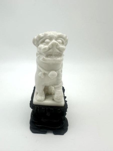 Chinese Porcelain Dehua Blanc de Chine Foo Dog Incense Holder. Wood Stand. 5" H