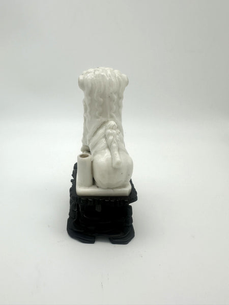 Chinese Porcelain Dehua Blanc de Chine Foo Dog Incense Holder. Wood Stand. 5" H