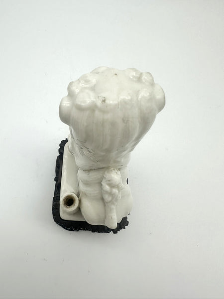 Chinese Porcelain Dehua Blanc de Chine Foo Dog Incense Holder. Wood Stand. 5" H