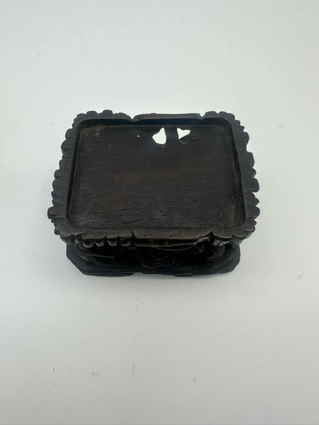 Chinese Porcelain Dehua Blanc de Chine Foo Dog Incense Holder. Wood Stand. 5" H