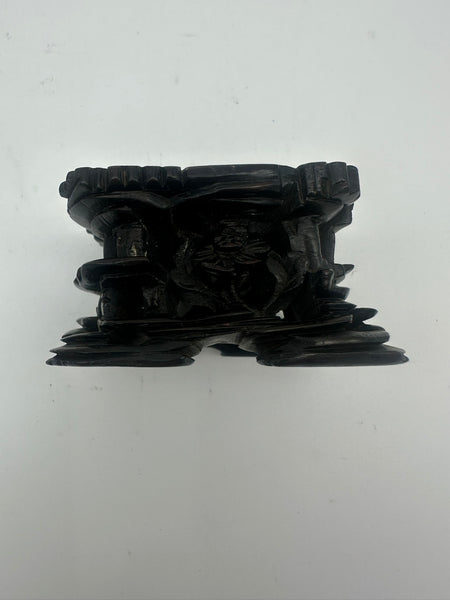 Chinese Porcelain Dehua Blanc de Chine Foo Dog Incense Holder. Wood Stand. 5" H